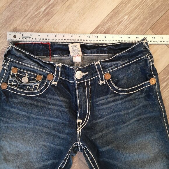 True Religion Billy Super T Jeans 34 x 28.5 Inseam Big White Stitch Blue NICE - Picture 9 of 13